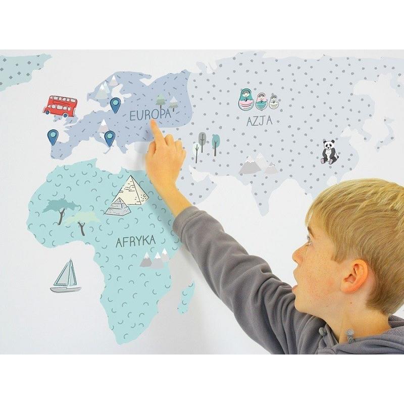 Naklejka Mapa Świata Miętowa