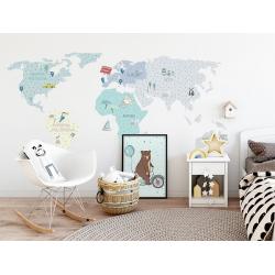 Naklejka Mapa Świata Miętowa