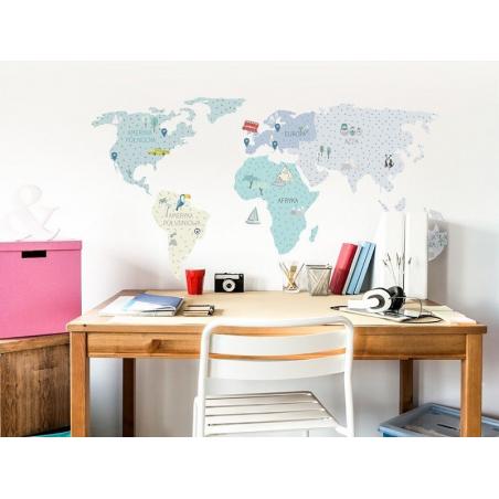 Naklejka Mapa Świata Miętowa