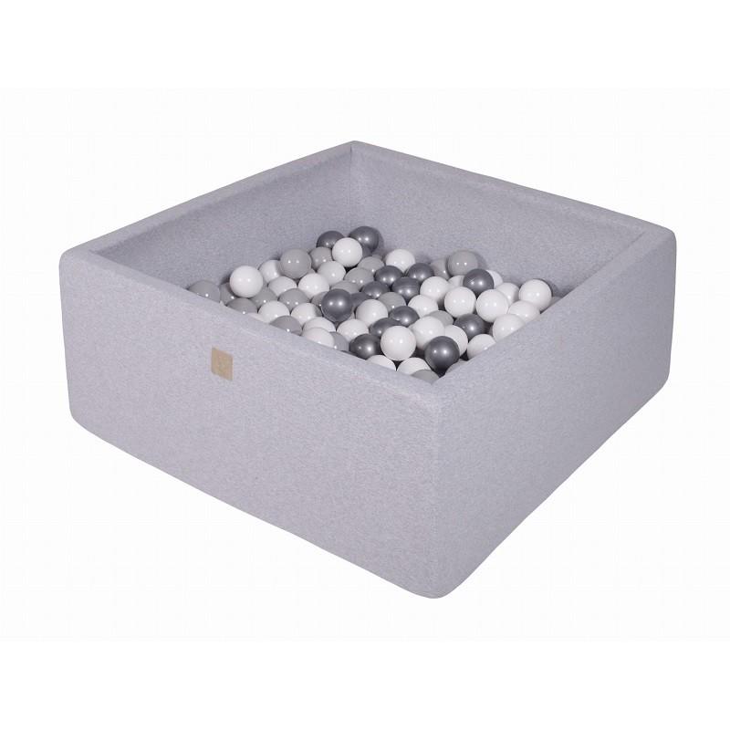 Suchy Basen Kwadratowy 90x90x40cm z 200 piłkami (białe, srebrne, szare)