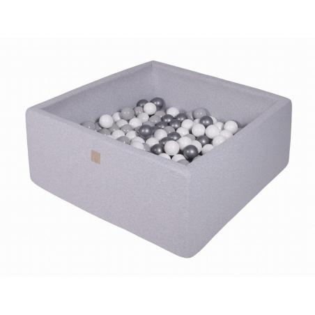 Suchy Basen Kwadratowy 90x90x40cm z 200 piłkami (białe, srebrne, szare)