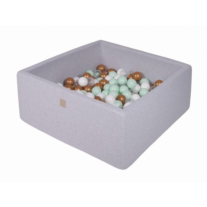 Suchy Basen Kwadratowy 90x90x40cm z 200 piłkami (białe,złote,transparentne,miętowe)