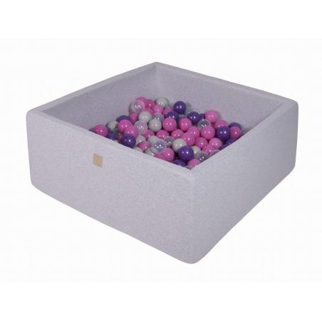 Suchy Basen Kwadratowy 90x90x40cm z 200 piłkami (ciemny róż, fiolet,transparent, szary)