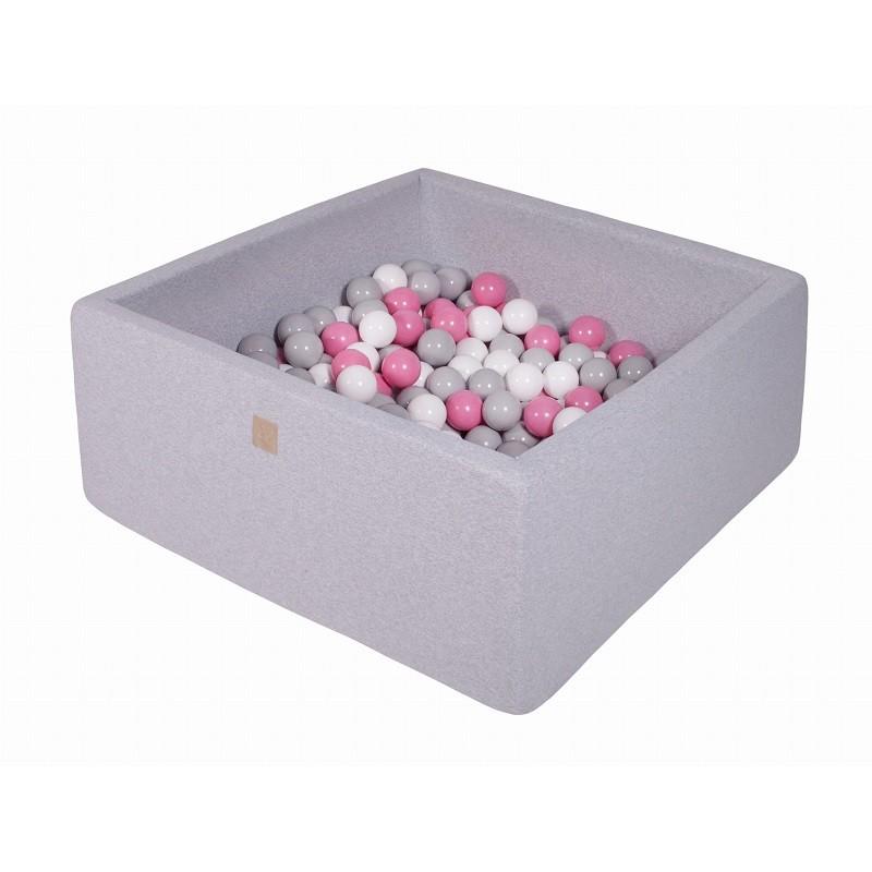 Suchy Basen Kwadratowy 90x90x40cm z 200 piłkami (szare, białe, jasny róż)