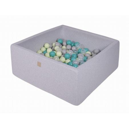 Suchy Basen Kwadratowy 90x90x40cm z 200 piłkami (turkus, jasnozielony, szary, transparenty)