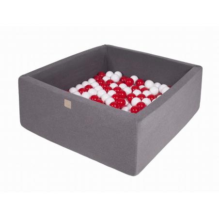 Suchy Basen Kwadratowy ciemnoszary 90x90x40cm z 200 piłkami (białe,czerwone)
