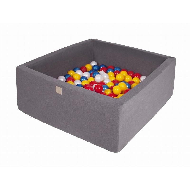 Suchy Basen Kwadratowy ciemnoszary 90x90x40cm z 200 piłkami (czerwone,żółte,biała perła,niebieska perła)