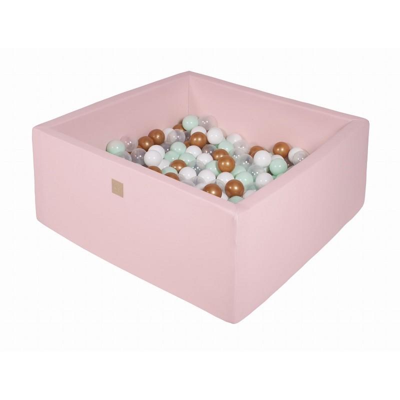 Suchy Basen Kwadratowy pastelowy różowy 90x90x40cm z 200 piłkami (białe,złote,transparentne,miętowe)