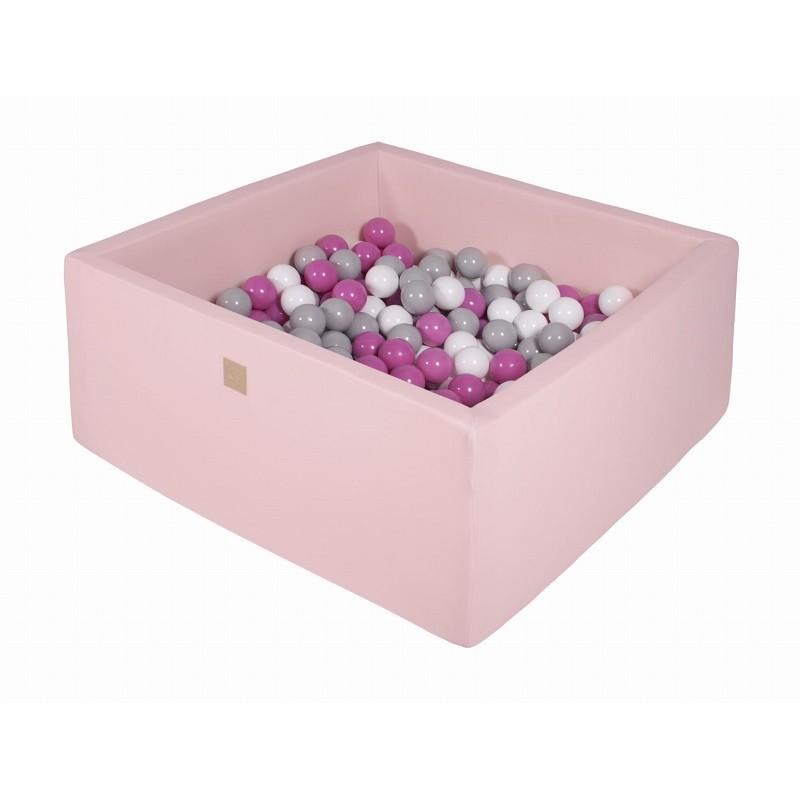 Suchy Basen Kwadratowy pastelowy róż 90x90x40cm z 200 piłkami (szare, białe, ciemny róż)
