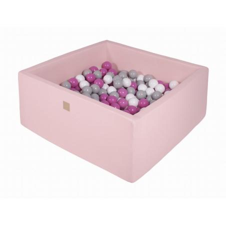Suchy Basen Kwadratowy pastelowy róż 90x90x40cm z 200 piłkami (szare, białe, ciemny róż)