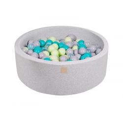 Suchy Basen jasnoszary 90x30cm z 200 piłkami (turkusowe, babyblue, transparentne, białe)