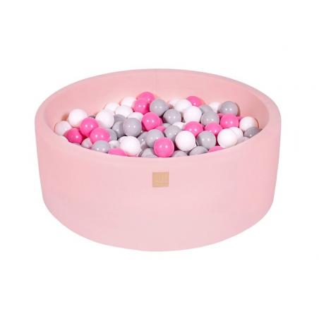 Suchy Basen pudrowy róż 90x30cm z 200 piłkami (szare, białe, jasnoróżowe)