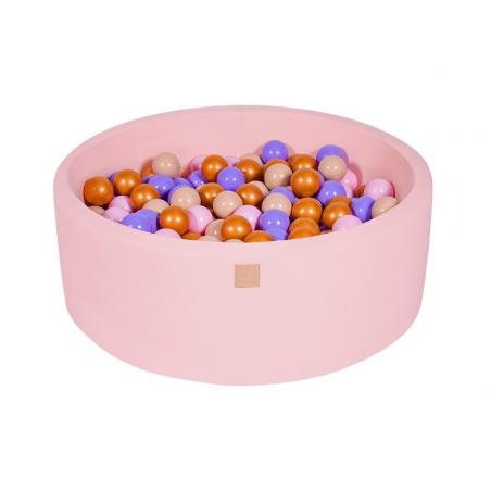 Suchy Basen pudrowy róż 90x30cm z 200 piłkami (złote, beżowe, pastelowy róż, wrzosowe)