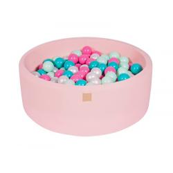 Suchy Basen pudrowy róż 90x30cm z 200 piłkami (biała perła, turkus, jasny róż, mięta)