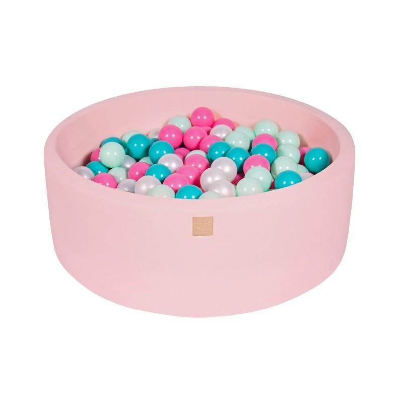 Suchy Basen pudrowy róż 90x30cm z 200 piłkami (biała perła, turkus, jasny róż, mięta)