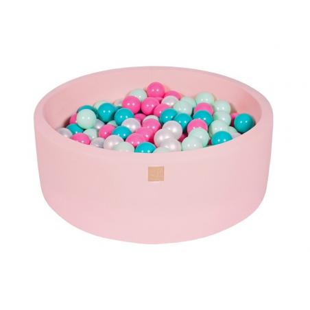 Suchy Basen pudrowy róż 90x30cm z 200 piłkami (biała perła, turkus, jasny róż, mięta)