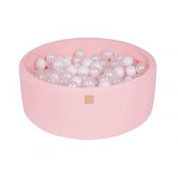 Suchy Basen pudrowy róż 90x30cm z 200 piłkami (białe, transparent, biała perła)