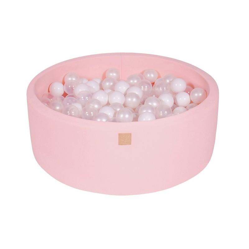 Suchy Basen pudrowy róż 90x30cm z 200 piłkami (białe, transparent, biała perła)