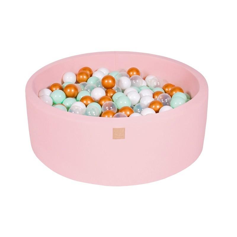 Suchy Basen pudrowy róż 90x30cm z 200 piłkami (białe,złote, transparent, mięta)