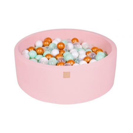 Suchy Basen pudrowy róż 90x30cm z 200 piłkami (białe,złote, transparent, mięta)