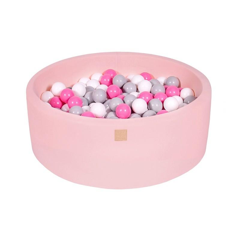 Suchy Basen pudrowy róż 90x30cm z 200 piłkami (szare, białe, ciemny róż)