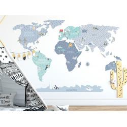 Naklejka Mapa Świata Niebieska