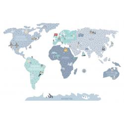Naklejka Mapa Świata Niebieska