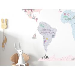 Naklejka Mapa Świata Różowa