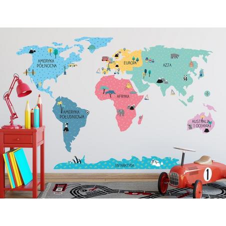 Naklejka Mapa Świata Kolorowa
