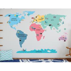 Naklejka Mapa Świata Kolorowa