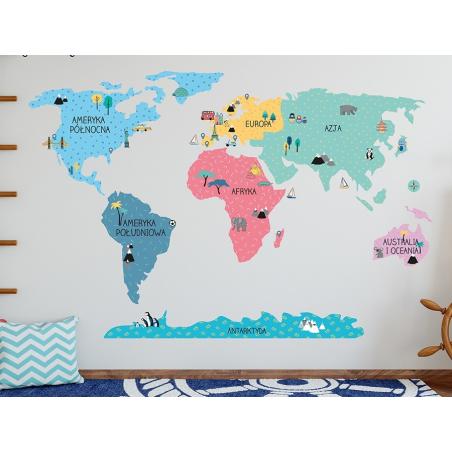 Naklejka Mapa Świata Kolorowa