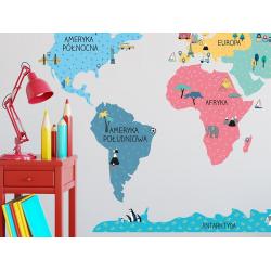 Naklejka Mapa Świata Kolorowa