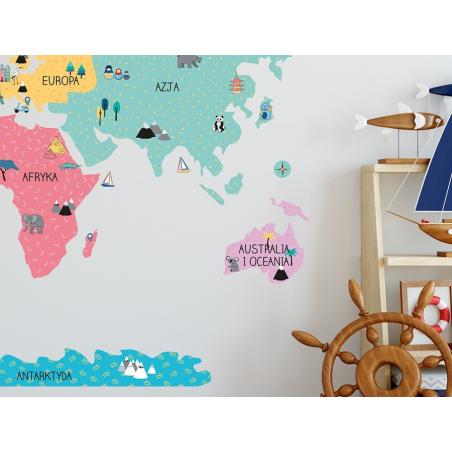 Naklejka Mapa Świata Kolorowa
