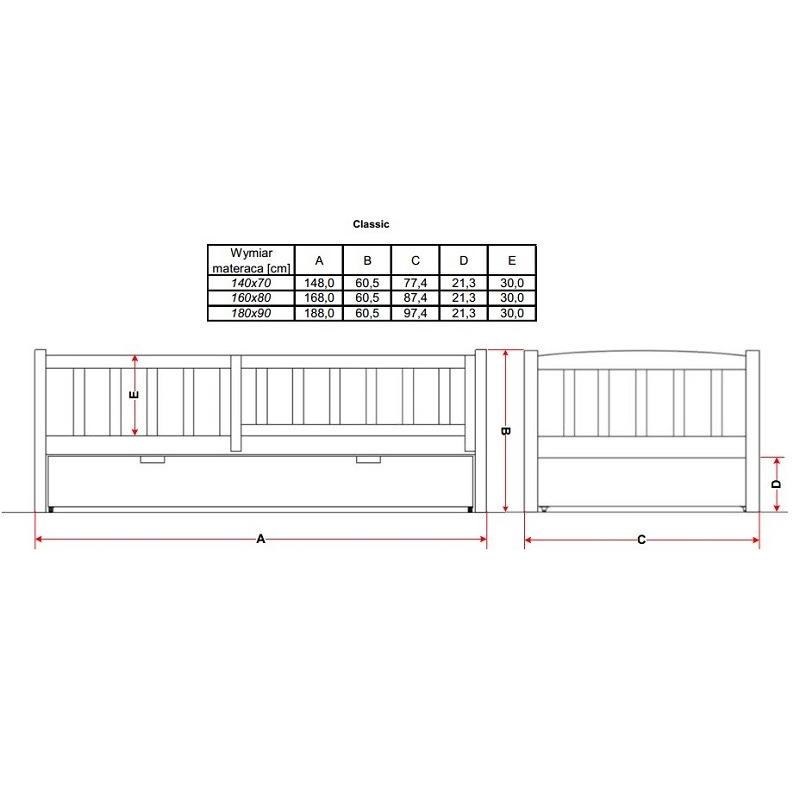 Łóżko Classic z szufladą 140x70 Białe