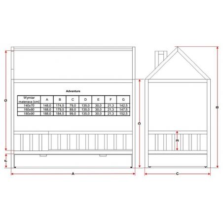 Łóżko Domek Adventure Naturalny (z szufladą) 180x90
