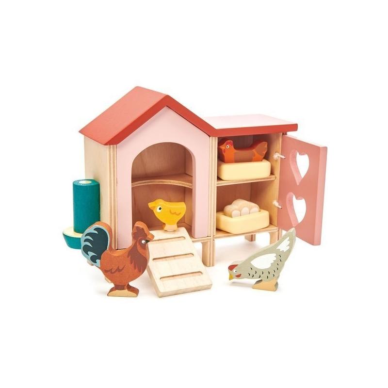 Drewniane figurki do zabawy - kurnik z kurami,Tender Leaf Toys