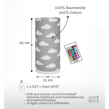 Young Deco - Lampka Nocna Chmurki na Szarym