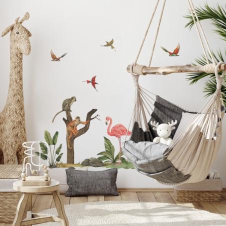 Naklejka Zestaw Flaming, Małpy i Ptaki