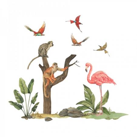 Naklejka Zestaw Flaming, Małpy i Ptaki