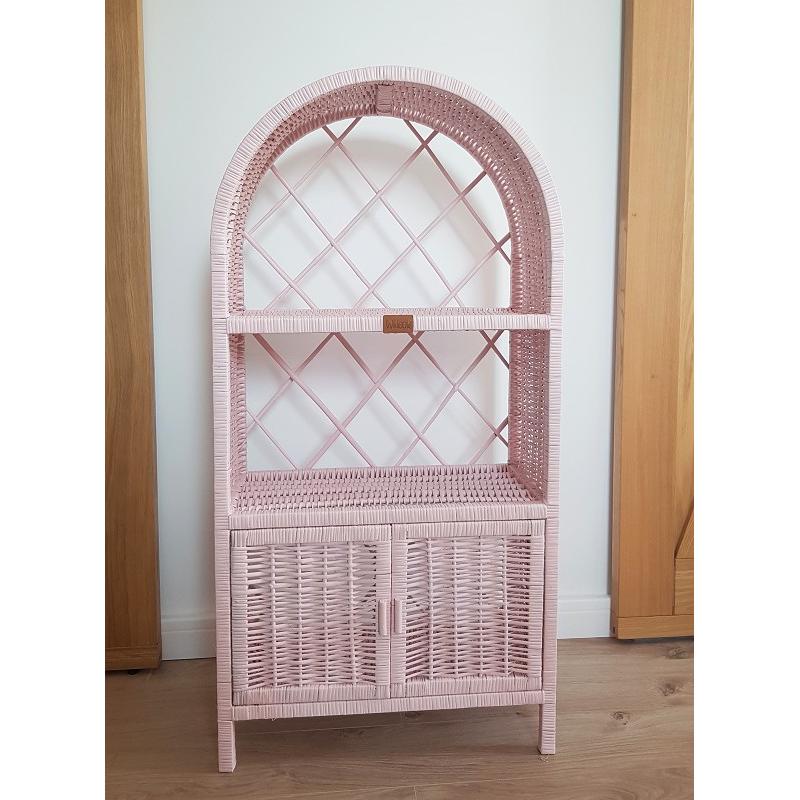 Wiklinowa Szafka Etażerka Różowa z Drzwiczkami