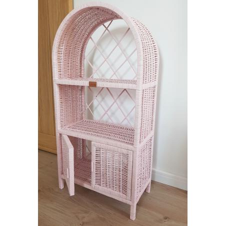 Wiklinowa Szafka Etażerka Różowa z Drzwiczkami