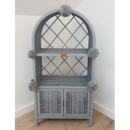 Wiklinowa Szafka Etażerka Szara z Drzwiczkami z Pomponami
