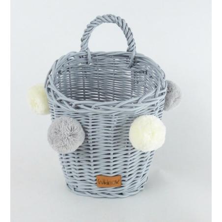 Koszyczek Ścienny Szary z Pomponami