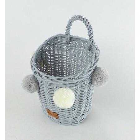Koszyczek Ścienny Szary z Pomponami