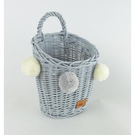 Koszyczek Ścienny Szary z Pomponami