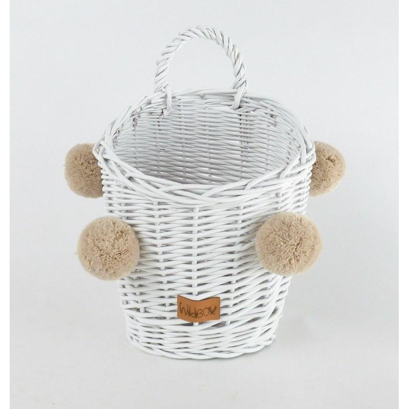 Koszyczek Ścienny Biały z Pomponami