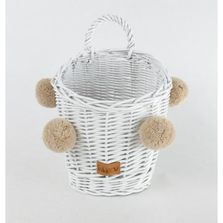 Koszyczek Ścienny Biały z Pomponami