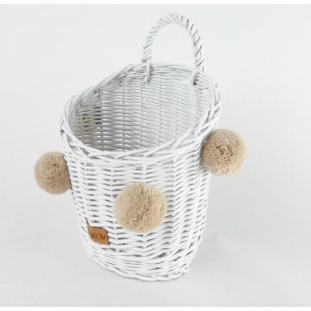 Koszyczek Ścienny Biały z Pomponami