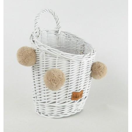 Koszyczek Ścienny Biały z Pomponami