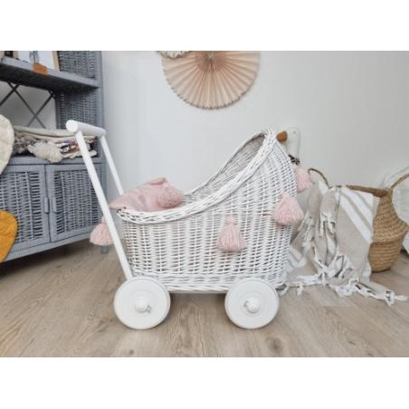 Wiklinowy Wózek dla Lalek Pchacz z Chwostami (pościel)